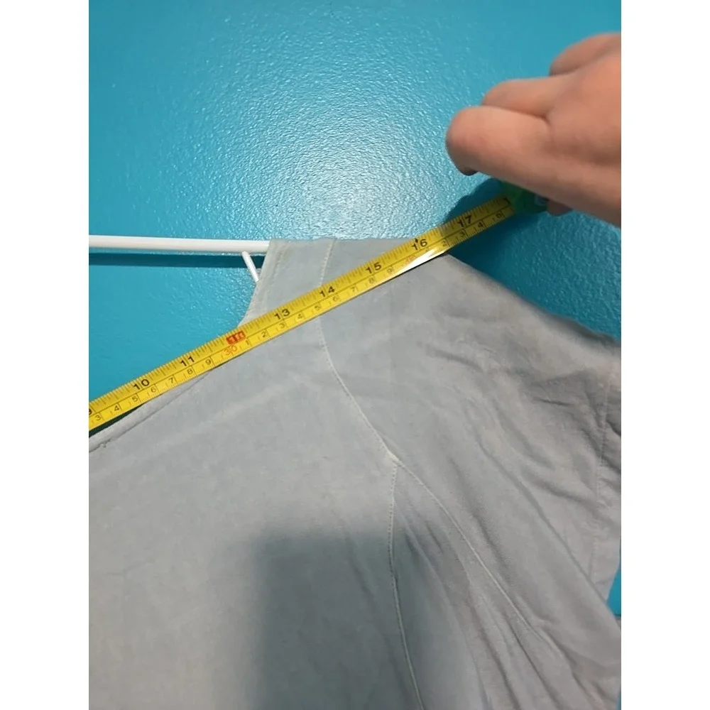 Vintage 1990s Sz Small Embroidered Maxi Dress Blue Sky Floral Tie Back Summer - Picture 8 of 10